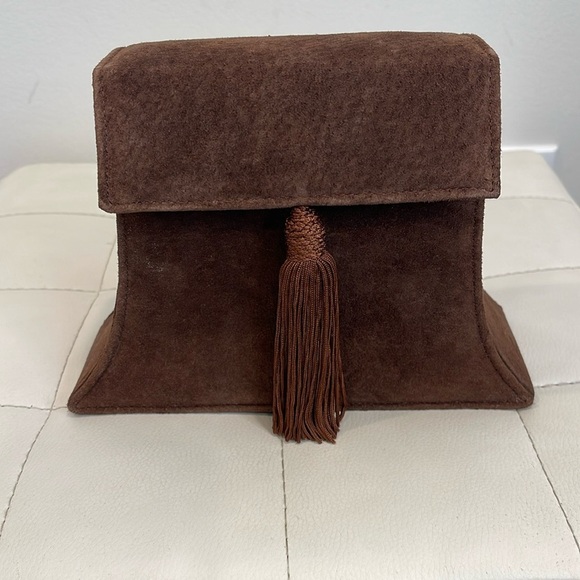 Columbine Vintage Brown suede clutch with tassel and rope strap - Picture 1 of 5